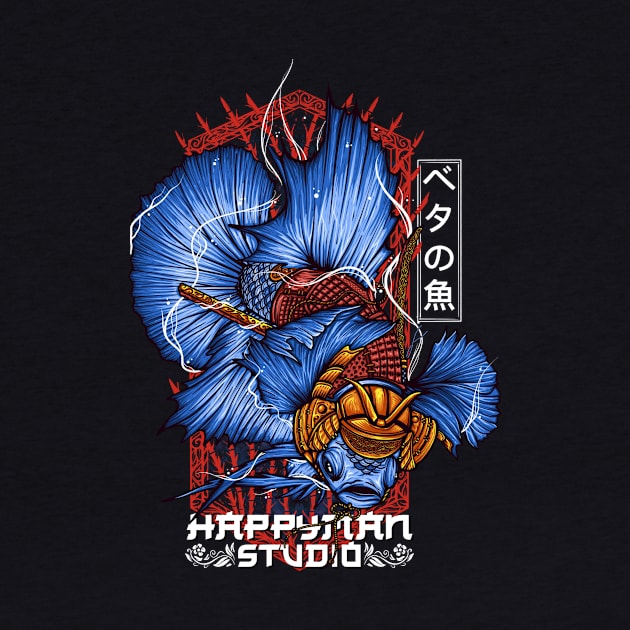 Blue Samurai Betta Fish by HappymanStudio